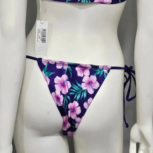 Frankies Bikinis Purple Hibiscus Tia Satin Bikini Bottom - Picture 4 of 6